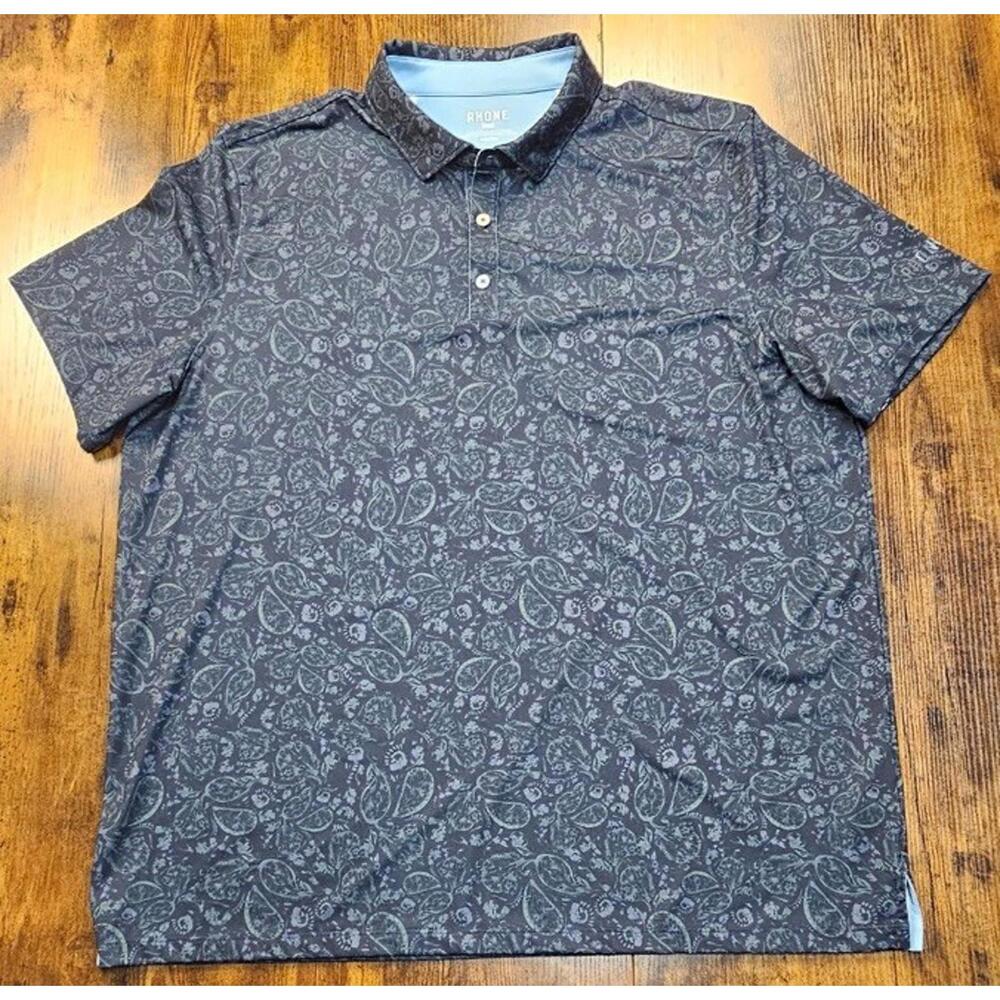 Rhone Mens 2XL Performance Golf Sport Polo Shirt Gray Black Smoke Floral Camo